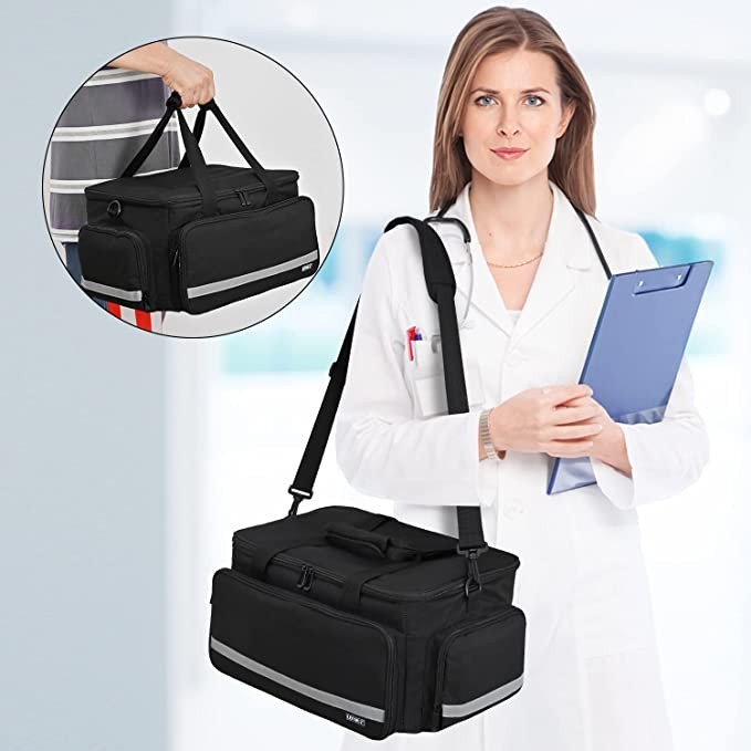 Safety Supplies Bag, First Responder Aid Bag Empty, Safety Bag with Removable Divider for Home Hospitals, Medical Visits, Travel, or Emergency Activities (bags only)